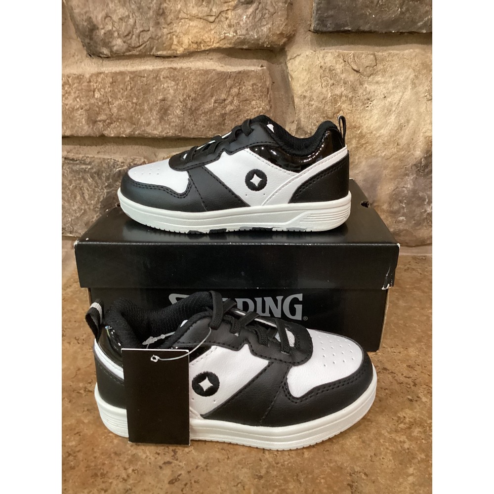 Spalding Vertex Low Black White Kids Sneakers 1844CWTBK Child Size 9 US New